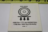 DECAL,LABEL,WHEEL LOAD 2032