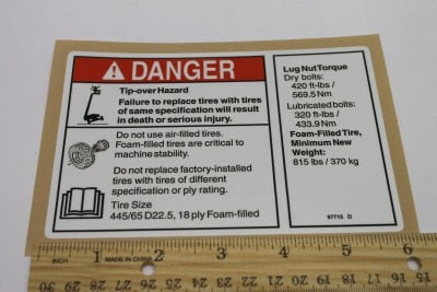 DECAL,DANGER/NOTICE,TIRE SPECS