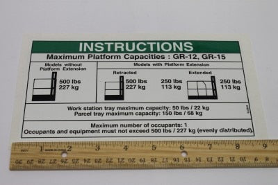 DECAL-NOTICE,MAX CAP-500#,STD*
