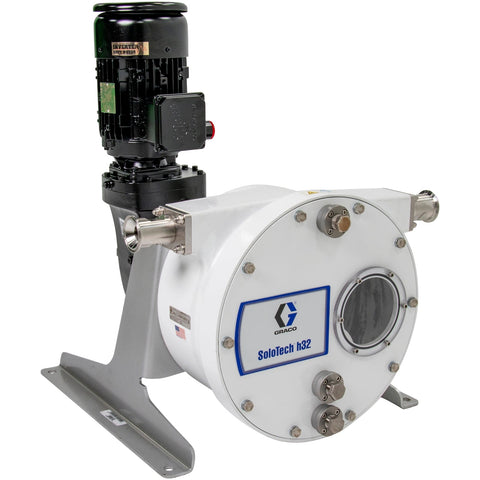 Graco | 19D081 SoloTech h32 Peristaltic Pump, 3 hp AC motor with high-speed gear reducer, 3-18 gpm, FDA Nitrile Hose, SST Sanitary Clamp Barb