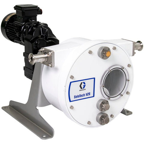 Graco | 19D098 SoloTech h26 Peristaltic Pump, 0.3 hp AC motor with low-speed gear reducer, .23-.1.4 gpm, FDA Nitrile Hose, SST Sanitary Clamp Barb