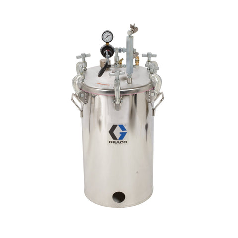 Graco | 236144 10 Gallon Low Pressure (HVLP) Pot, Regulated to 15 psi, ASME Rated, 33.9 in (88 cm), 76 lbs (35 kg), SST