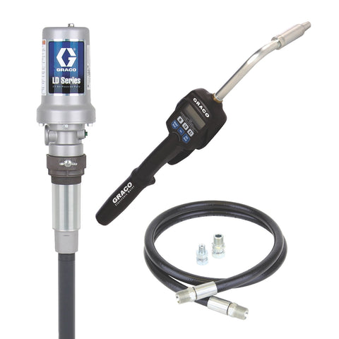 Graco | 24H986 LD Series 5:1 Stationary 55 Gallon (200 Liter) Oil CE Pump Package - Preset Meter, Flex Extension, BSPT