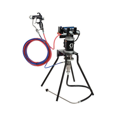 Graco | 24J251 15:1 Merkur ES Air Assisted Package, 0.4 gpm (1.5 lpm) fluid flow, stand mount, with PerformAA 15 Wood Lacquer air cap gun, suction hose, and U-cup plated steel lower