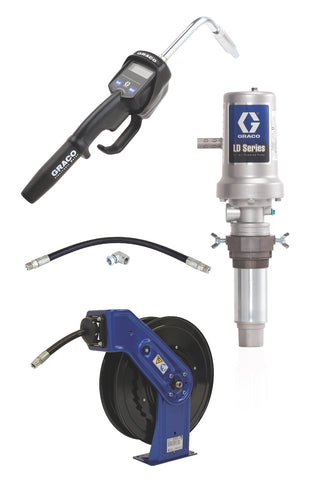 Graco | 24J733 LD Series 3:1 Tank Mount Oil Pump with SD Series Hose Reel Package - Manual Meter Type