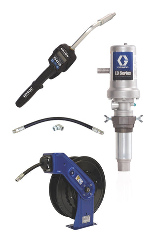 Graco | 24J734 LD Series 3:1 Tank Mount Oil Pump with SD Series Hose Reel Package - Preset Meter Type