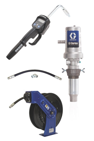 Graco | 24J735 LD Series 5:1 Tank Mount Oil Pump with SD Series Hose Reel Packages - Manual Meter Type