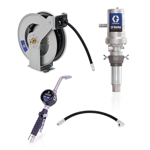 Graco | 24J777 LD Series 5:1 Tank Mount Oil Pump with SD Series Hose Reel Package - Manual Meter Type