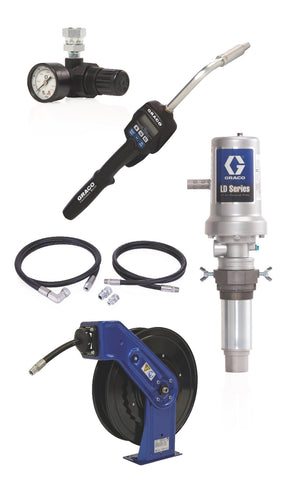 Graco | 24K796 LD Series 5:1 Deluxe Oil Pump with SD Series 1/2 in. x 50 ft. Hose Reel Package - Preset Meter Type