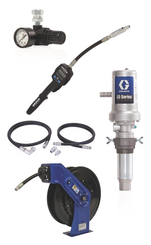 Graco | 24K799 LD Series 3:1 Deluxe Tank Mount Oil Pump with SD Series 1/2 in. x 50 ft. Hose Reel Package - Manual Meter Type