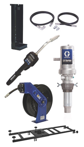 Graco | 24K839 LD Series 5:1 Deluxe Stationary 275 Gallon (1040 Liter) Oil Pump with SD Series Hose Reel Package - Preset Meter Type