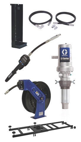 Graco | 24K843 LD Series 5:1 Deluxe Stationary 275 Gallon (1040 Liter) Oil Pump with SD Series Hose Reel Package - Manual Meter Type