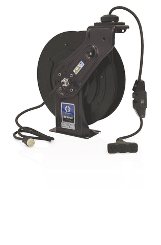 Graco | 24Y864 SD 5 Series 120 Volt Cord Reel - Tri-Plug GFCI Industrial Receptacle - 50 ft (15 m), 12 AWG, 15 Amp Cord - Black