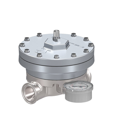 Graco | 25R457 Low Shear Fluid Back Pressure Regulator, 300 Max psi, 25 gpm Max flow rate, SST, Pneumatic, high wear, sanitary inlet/outlet