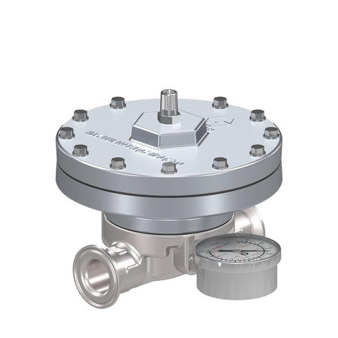 Graco | 25R487 Low Shear Fluid Back Pressure Regulator, 300 Max psi, 10 gpm Max flow rate, SST, Pneumatic, high wear, sanitary inlet/outlet