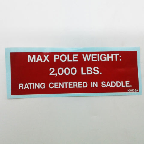 Terex : DECAL POLE CARRIER RATING STANDARD Part No. 106135TU