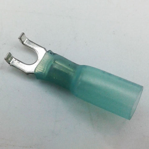 Terex : TERMINAL FLANGED SPADE #6 STUD 14-16AWG HEAT SHRINK & CRIMP  BLUE Part No. 351266TU