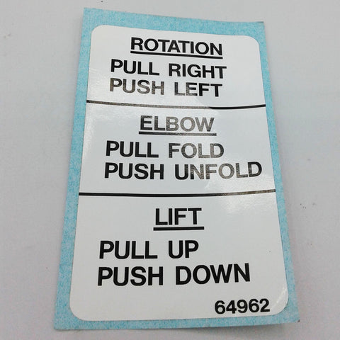Terex : LOWER CONTROLS DECAL Part No. 64962TU