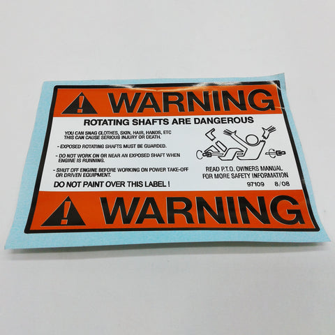 Terex : DECAL  PTO WARNING Part No. 97109TU